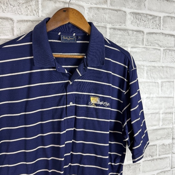 Bobby Jones x The Presidents Cup Navy Striped Cotton Golf Polo Mens LARGE - Picture 1 of 9